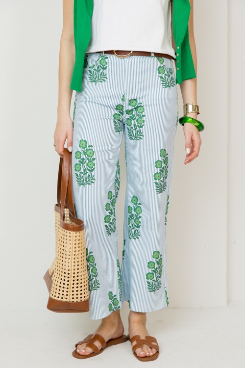 Floral Print Stripe Pants, Blue - 0213-165.jpg