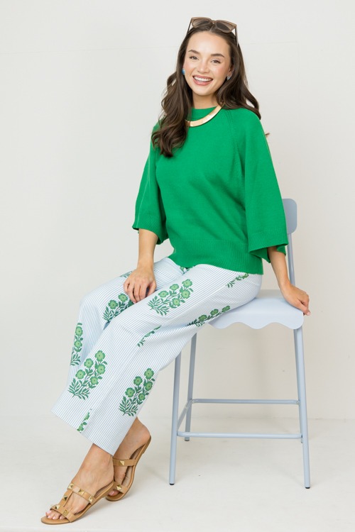 Floral Print Stripe Pants, Blue - 0213-167.jpg