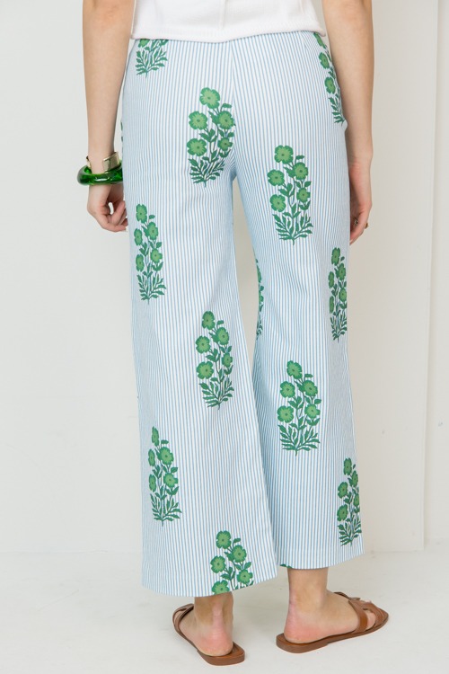 Floral Print Stripe Pants, Blue - 0213-168.jpg