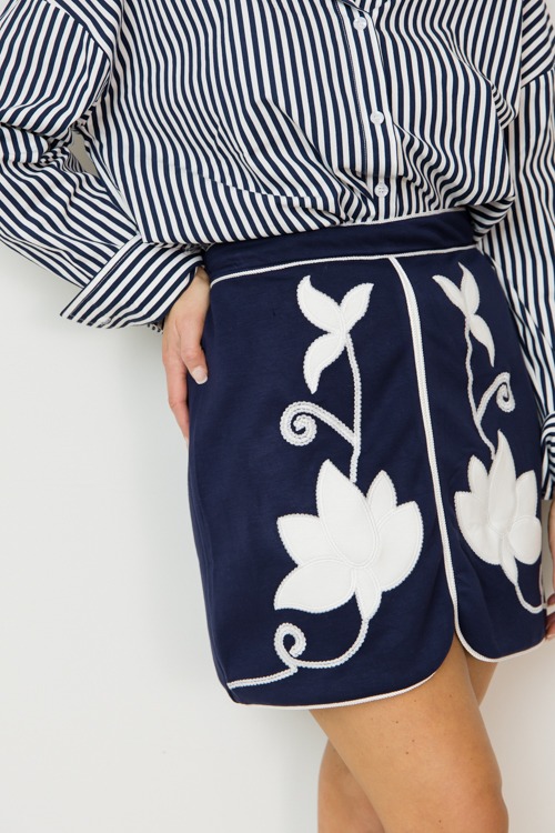 Floral Embroidery Skirt, Navy - 0213-277h.jpg