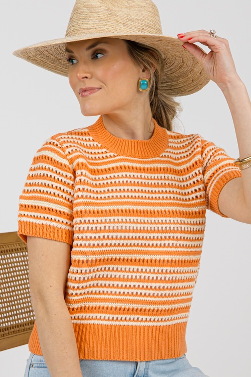 Stripe SS Sweater, Orange/Ivory