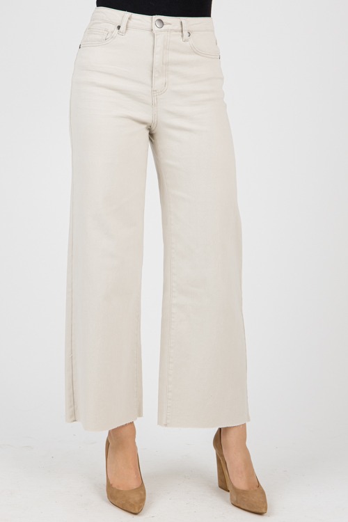 Raw Hem Wide Leg Pants, Ecru