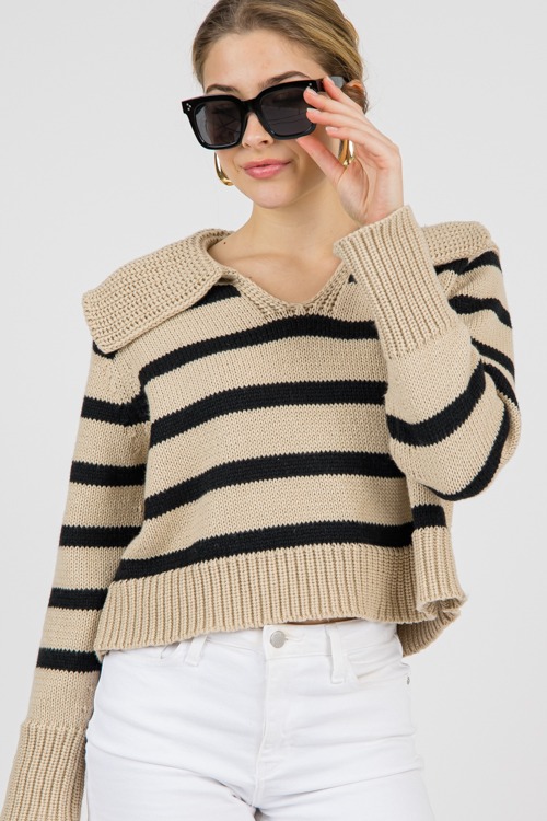 Collared Stripe Sweater, Beige - 0214-135.jpg