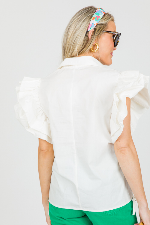 Ruffle Sleeves Button Top, Ivory - New Arrivals - The Blue Door Boutique