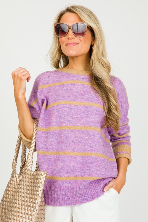 Eleanor Stripe Sweater, Lavender/Taupe