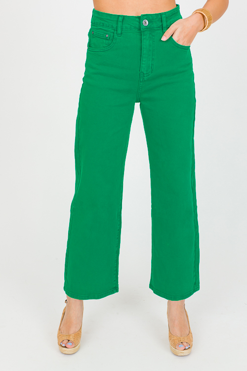 Wide Leg Jeans, Deep Green