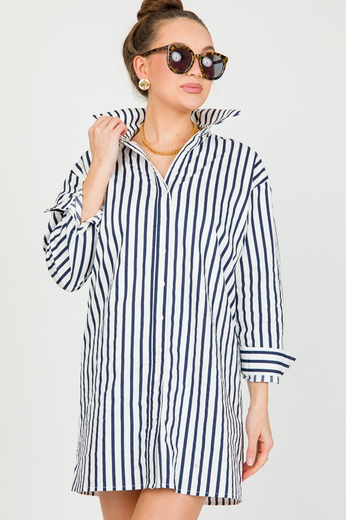 Classic Stripe Shirt Dress, Off White