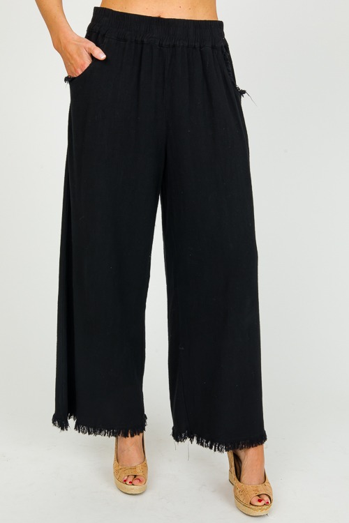 Cropped Linen Pant, Black