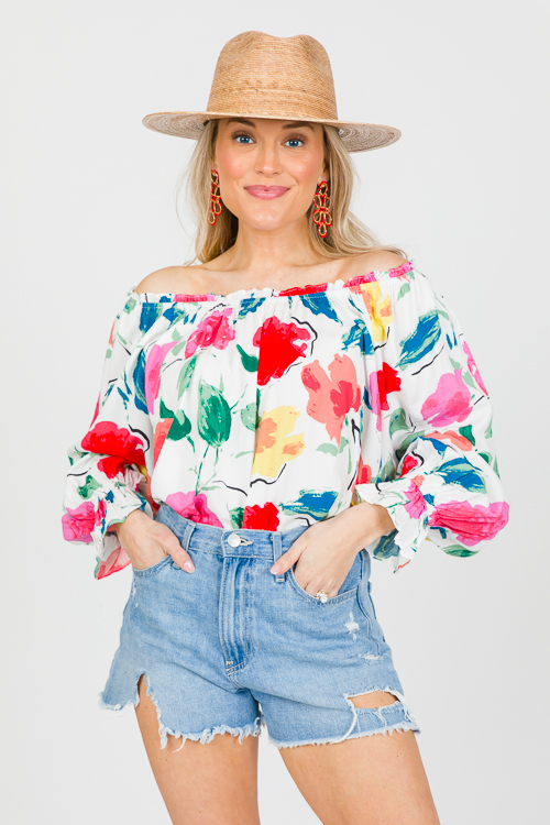 Painted Floral Blouse, Off White
