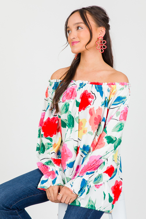 Painted Floral Blouse, Off White