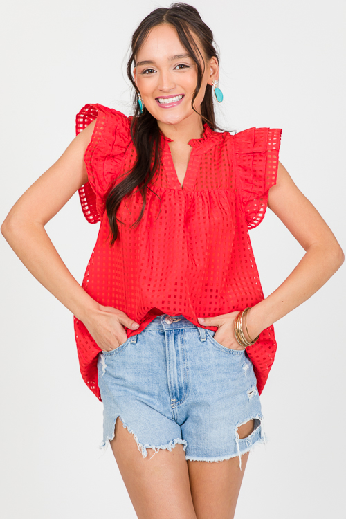 Tonal Check Top, Red