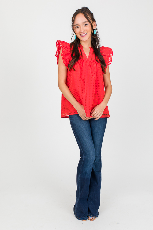 Tonal Check Top, Red