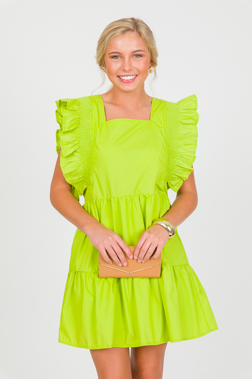Allie Flutter Dress, Chartreuse
