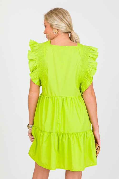 Allie Flutter Dress, Chartreuse