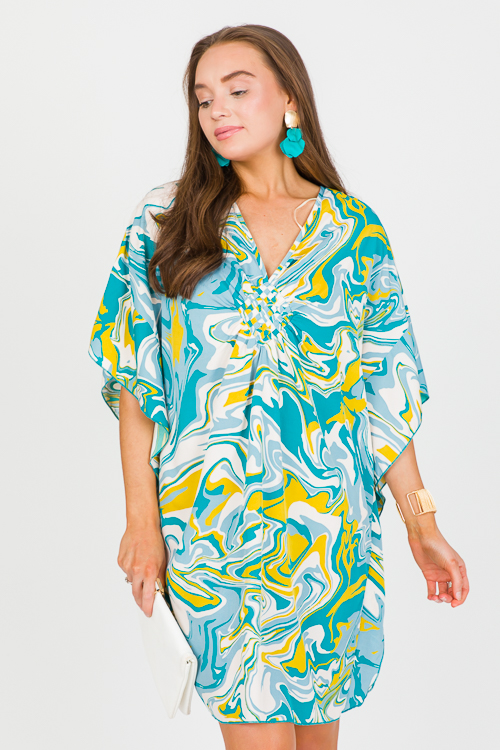 Marble Batwing Dress, Turquoise