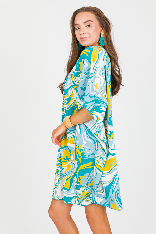 Marble Batwing Dress, Turquoise