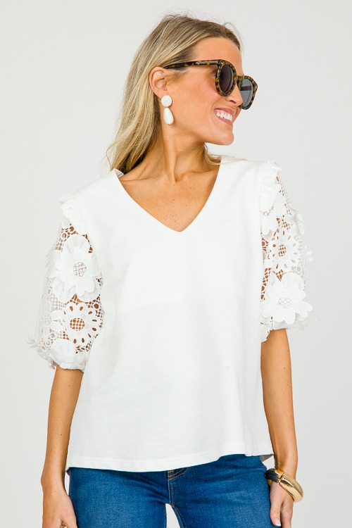 Floral Crochet Sleeve Top, Off White - 0216-92h.jpg