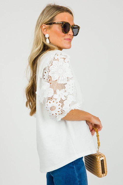 Floral Crochet Sleeve Top, Off White - 0216-93.jpg