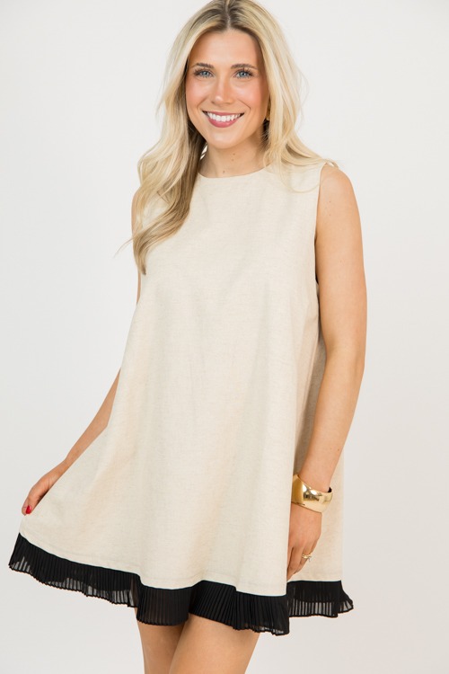 Pleat Hem Linen Dress, Natural - 0217-15.jpg