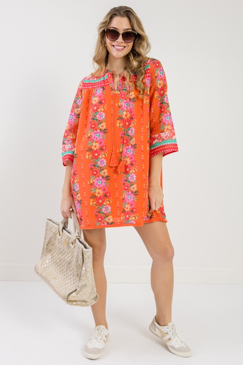 Floral Fringe Hem Dress, Orange - 0217-52.jpg