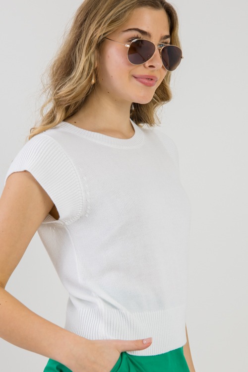 Cap Sleeve Sweater Top, Off White