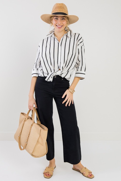 Button Down Stripe Tunic, Black