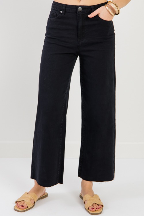 Raw Hem Wide Leg Pants, Black