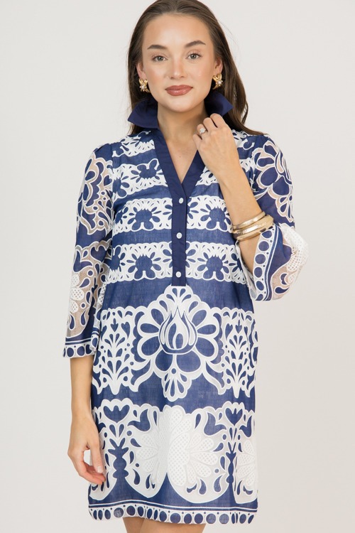 Embroidered Panels Dress, Cobal - 0218-1p.jpg