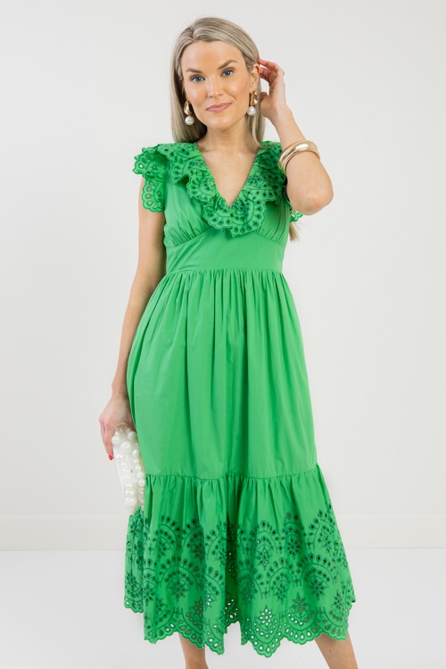 Eyelet Trim Midi, Green