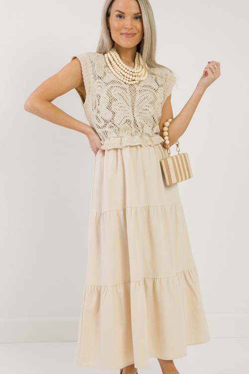 Crochet Contrast Midi, Cream