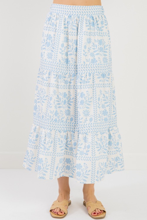 Printed Maxi Skirt, Ivory/Lt. Blue