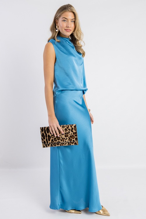 Satin Maxi Skirt, Blue