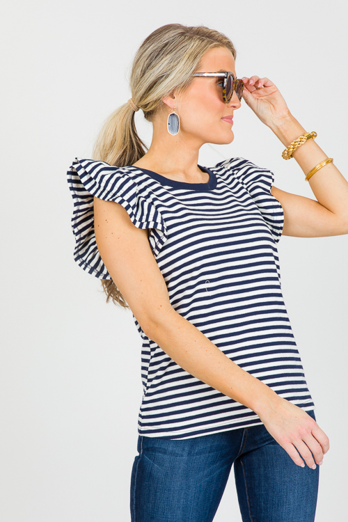 Navy Stripe Ruffle Top