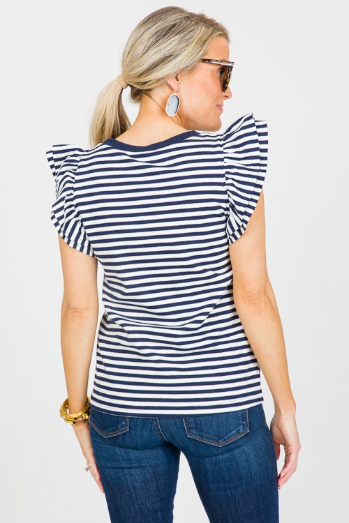 Navy Stripe Ruffle Top