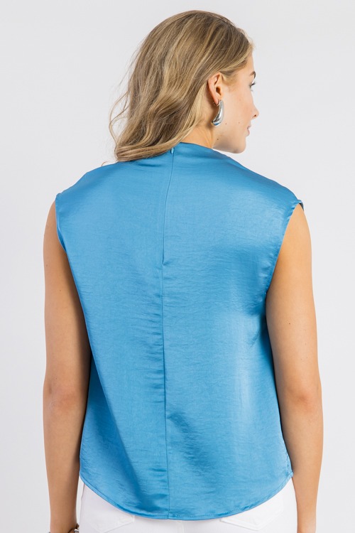 Satin Drape Neck Blouse, Blue - 0220-6.jpg