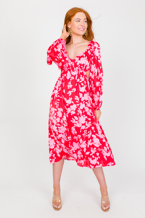 Looking Back Floral Midi, Red