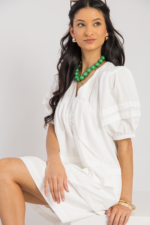 Pleat Detail Dress, Off White - 0221-101.jpg