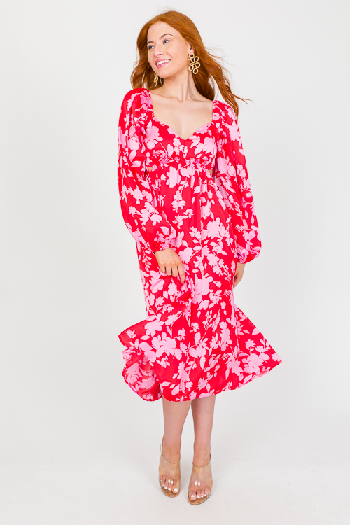 Looking Back Floral Midi, Red