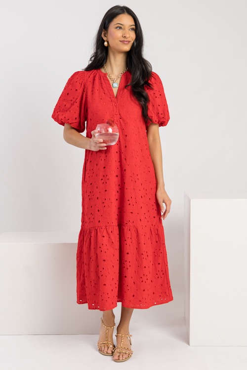 Colby Eyelet Midi, Red