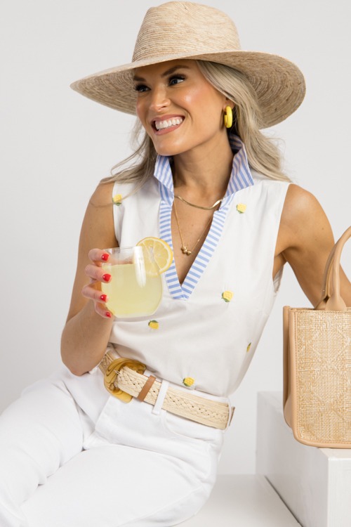 Lemon Embroidery Collared Tank