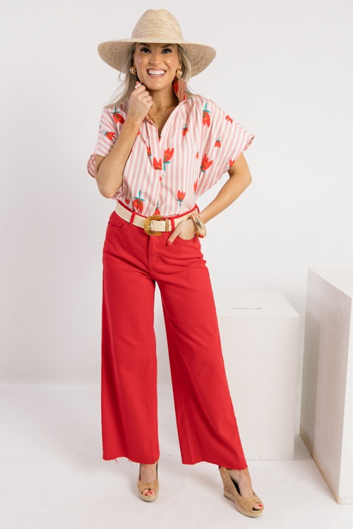 Raw Hem Wide Leg Pants, Red - 0221-292.jpg