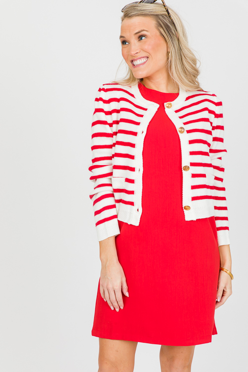 Gold Button Stripe Sweater, Ivory/Red