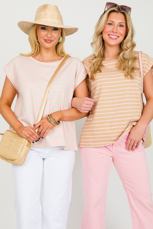 Stripe Muscle Top, Taupe