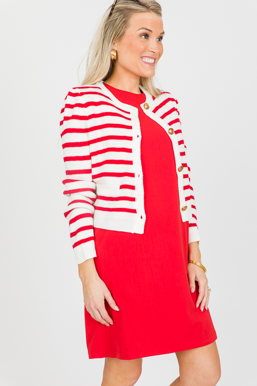 Gold Button Stripe Sweater, Ivory/Red