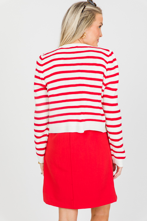 Gold Button Stripe Sweater, Ivory/Red