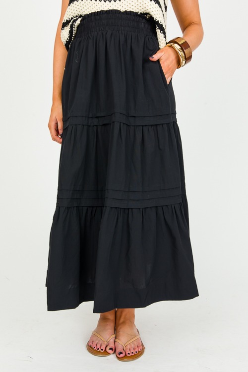 Pleat Detail Maxi Skirt, Black