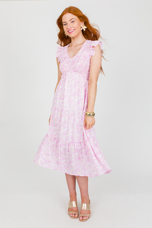 Sarah Floral V Midi, Pink