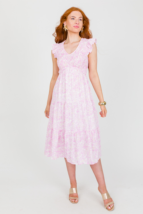 Sarah Floral V Midi, Pink