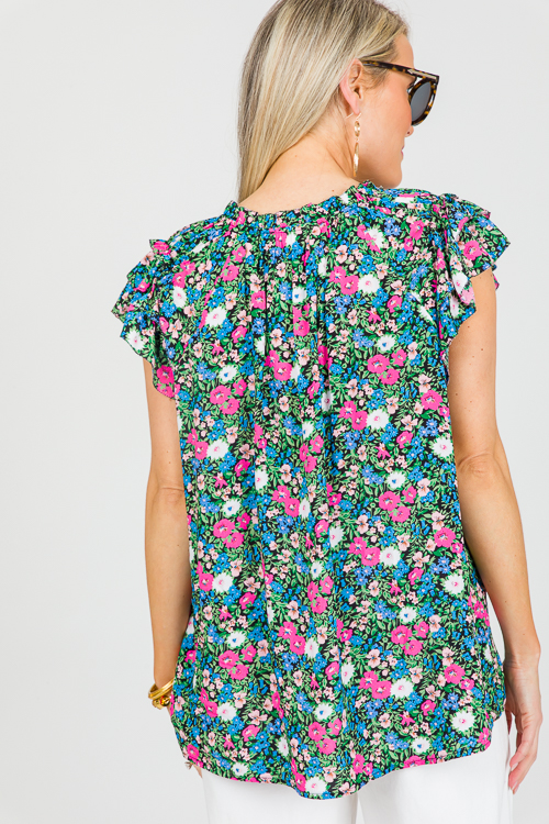 Ivy Floral Top, Black