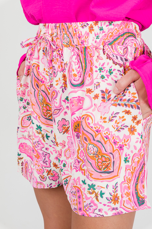 Printed Pull-On Shorts, Neon Pink